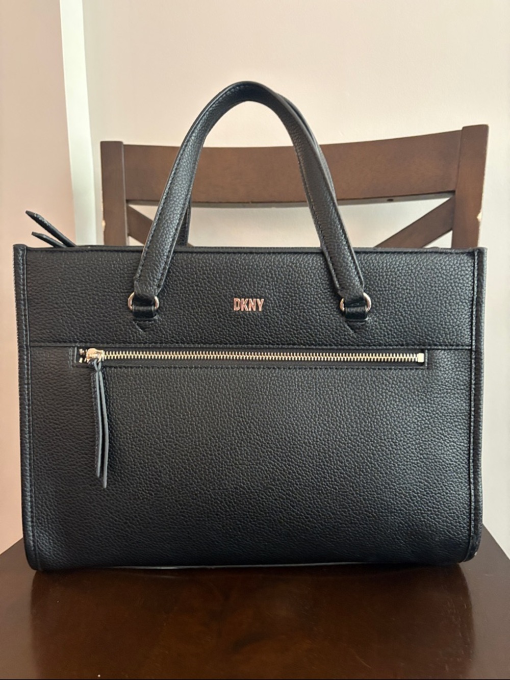 DKNY Black Leather Satchel Purse